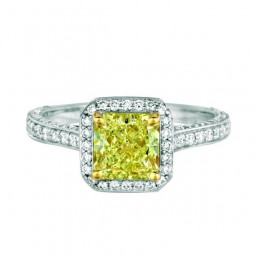 A 1.53ct Radiant Shaped Fancy Yellow, VS1 Diamond Set in 18K White Gold Ring
